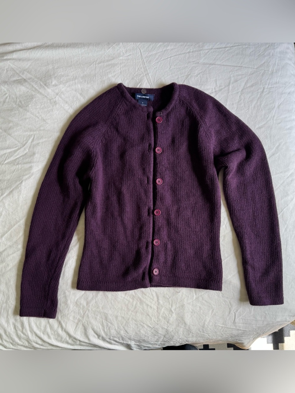 Vintage The Limited Lambswool + Nylon eggplant purple cardigan size small